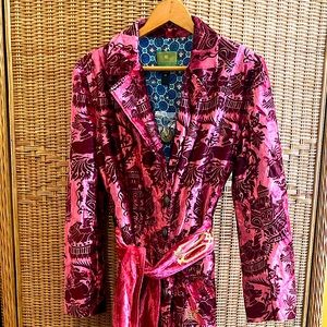 💖NWOT💖Dark Rose Pink Tracy Porter Velour Asian-inspired Tapestry Jacket Size M